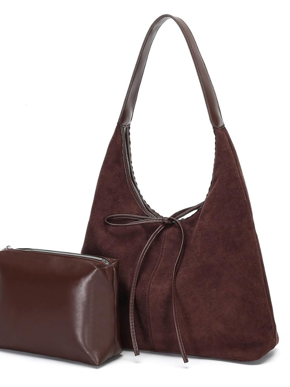 Faux Suede Hobo Shoulder Bag, Bow Slouchy Tote Handbag
